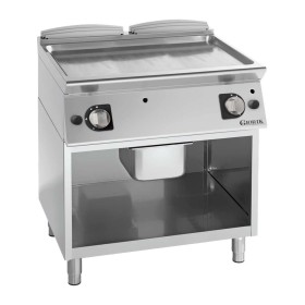 GIORIK - Déclassé - Plancha gaz acier chromé surface de cuisson double lisse sur baie libre P. 700 mm