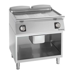 GIORIK - Déclassé - Plancha électrique acier chromé surface de cuisson double lisse et nervurée sur baie libre P. 700 mm