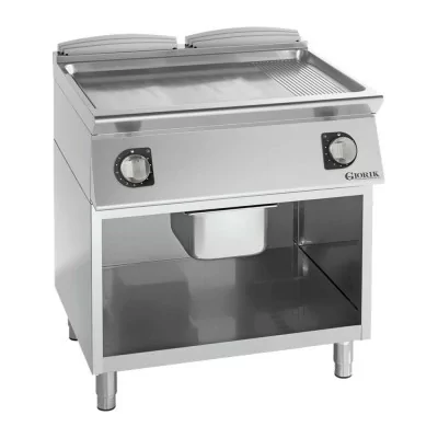 GIORIK - Déclassé - Plancha électrique acier chromé surface de cuisson double lisse et nervurée sur baie libre P. 700 mm
