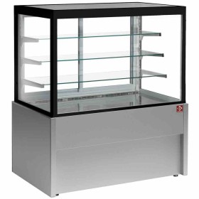 DIAMOND - Comptoir vitrine panoramique chauffante 4 niveaux sans réserve gris L. 1200 mm