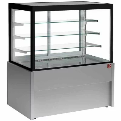 DIAMOND - Comptoir vitrine panoramique chauffante 4 niveaux sans réserve gris L. 1200 mm