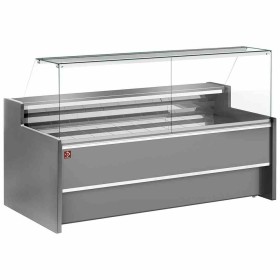 DIAMOND - Comptoir vitrine réfrigéré à vitre droite 90° ventilé avec réserve gris L. 3000 mm