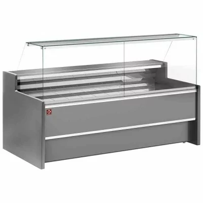 DIAMOND - Comptoir vitrine réfrigéré à vitre droite 90° ventilé avec réserve gris L. 3000 mm