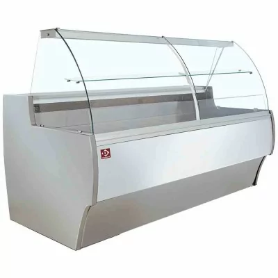 DIAMOND - Comptoir vitrine réfrigéré à vitre bombée ventilé avec réserve gris/blanc L. 3000 mm
