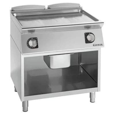 GIORIK - Plancha électrique acier chromé surface de cuisson double lisse 80x90x90