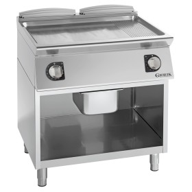 GIORIK - Plancha électrique acier chromé surface de cuisson double mi-lisse/ mi-rainurée 80x90x90