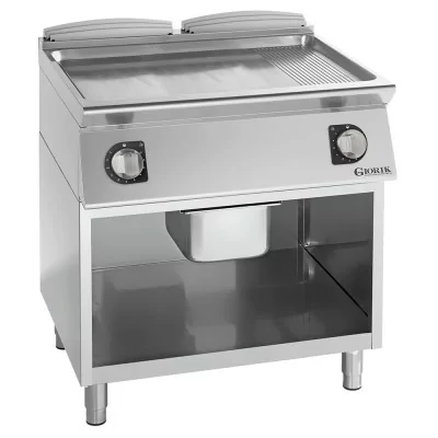 GIORIK - Plancha électrique acier chromé surface de cuisson double mi-lisse/ mi-rainurée 80x90x90