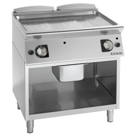 GIORIK - Plancha gaz acier chromé surface de cuisson double mi-lisse/ mi-rainurée 80x90x90