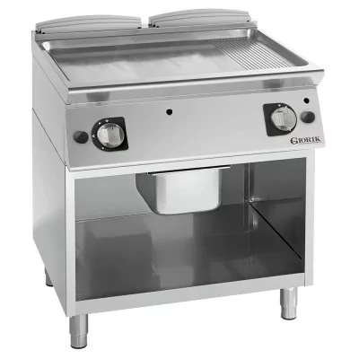 GIORIK - Plancha gaz acier chromé surface de cuisson double mi-lisse/ mi-rainurée 80x90x90