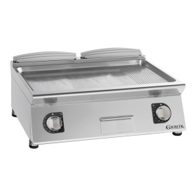 GIORIK - Plancha électrique acier chromé surface de cuisson double mi-lisse/ mi-rainurée 80x90x25
