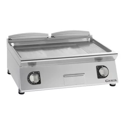 GIORIK - Plancha électrique acier chromé surface de cuisson double mi-lisse/ mi-rainurée 80x90x25
