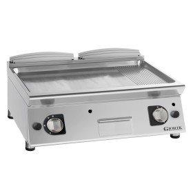 GIORIK - Plancha gaz acier chromé surface de cuisson double mi-lisse/ mi-rainurée 80x90x25