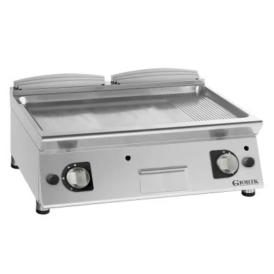 GIORIK - Plancha gaz acier chromé surface de cuisson double mi-lisse/ mi-rainurée 80x90x25
