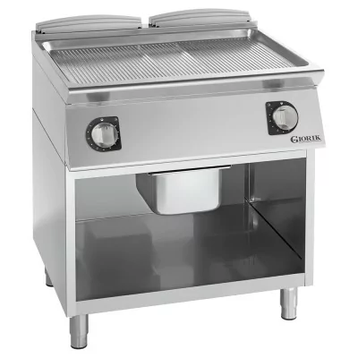 GIORIK - Plancha électrique acier chromé surface de cuisson double rainurée 80x90x90