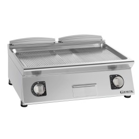 GIORIK - Plancha électrique acier chromé surface de cuisson double rainurée 80x90x25