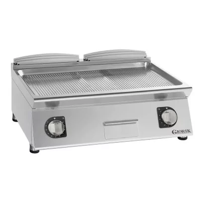 GIORIK - Plancha électrique acier chromé surface de cuisson double rainurée 80x90x25