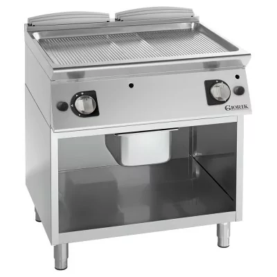 GIORIK - Plancha gaz acier chromé surface de cuisson double rainurée 80x90x90