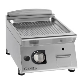 GIORIK - Plancha gaz acier chromé surface de cuisson simple rainurée 40x90x25