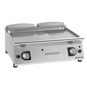 GIORIK - Plancha gaz acier chromé surface de cuisson double rainurée 80x90x25