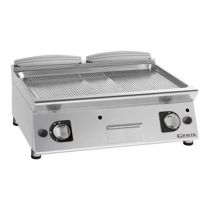 GIORIK - Plancha gaz acier chromé surface de cuisson double rainurée 80x90x25