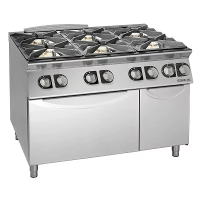 GIORIK - Fourneau feux vifs gaz 6 feux four électrique et placard 120x90x90