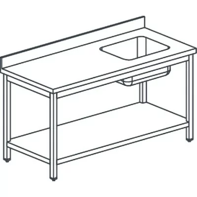 TECNOX - Table du chef avec étagère basse bac à droite 220x70x90