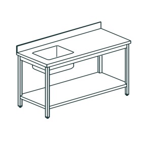 TECNOX - Table du chef avec étagère basse bac à gauche 220x60x90