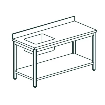 TECNOX - Table du chef avec étagère basse bac à gauche 220x70x90