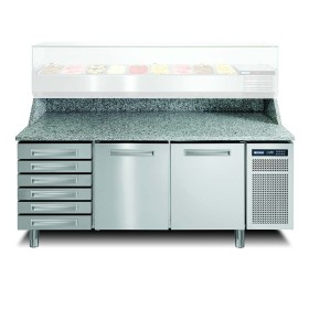 AFINOX - Meuble de préparation pizza dessus granit et dosseret 2 portes + 6 tiroirs neutres
