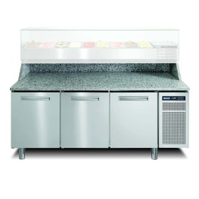 AFINOX - Meuble de préparation pizza dessus granit et dosseret 3 portes