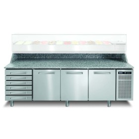 AFINOX - Meuble de préparation pizza dessus granit et dosseret 3 portes + 6 tiroirs neutres