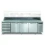 AFINOX - Meuble de préparation pizza dessus granit et dosseret 3 portes + 6 tiroirs neutres