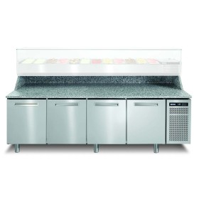 AFINOX - Meuble de préparation pizza dessus granit et dosseret 4 portes