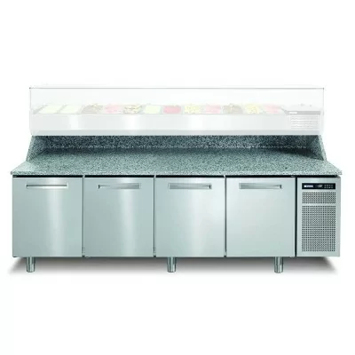 AFINOX - Meuble de préparation pizza dessus granit et dosseret 4 portes
