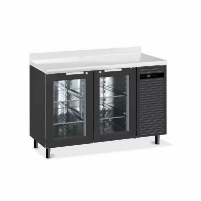 FURNOTEL - Arrière-bar skinplate groupe logé H. 1000 mm 2 portes vitrées avec LED 260 litres