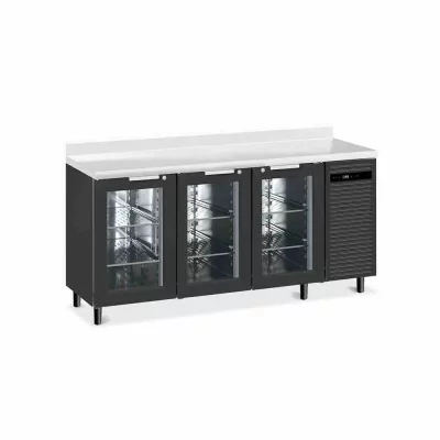 FURNOTEL - Arrière-bar skinplate groupe logé H. 1000 mm 3 portes vitrées avec LED 400 litres