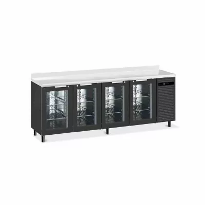 FURNOTEL - Arrière-bar skinplate groupe logé H. 1000 mm 4 portes vitrées avec LED 540 litres