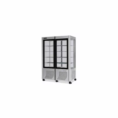 FURNOTEL - Vitrine réfrigérée positive 4 faces vitrées 800 litres fixe/grilles chromées 2 portes