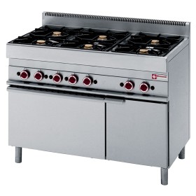 DIAMOND - Déclassé - Fourneau 6 feux sur four gaz et placard GN 1/1, série 650
