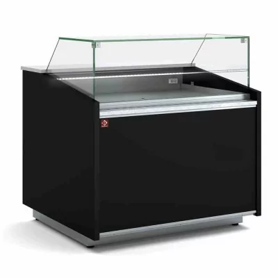 DIAMOND - Déclassé - Comptoir vitrine ventilé avec vitre basse et réserve largeur 1505 mm noir