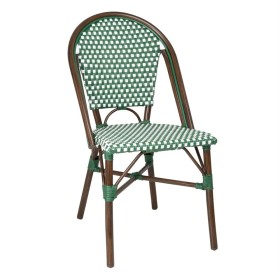 BOLERO - Chaises bistrot parisien en rotin PE motif vert (Lot de 2)