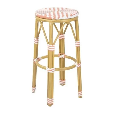 BOLERO - Tabourets de bar en rotin PE style parisien corail (lot de 2)