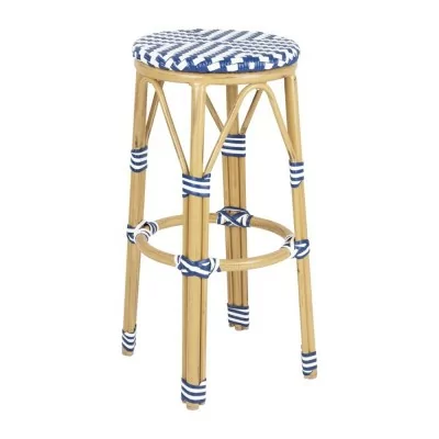 BOLERO - Tabourets de bar en rotin PE style parisien bleus (lot de 2)