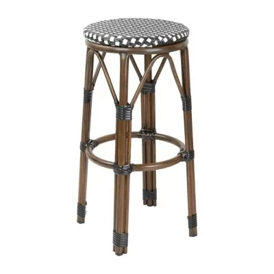 BOLERO - Tabourets de bar en rotin PE style parisien bois foncé noirs (lot de 2)