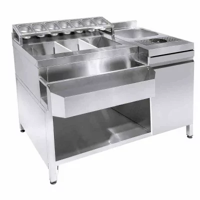COMBISTEEL - Cocktails bar station incl. évier, lave-verres, bacs gn, speedrail porte-bouteilles