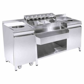 COMBISTEEL - Cocktails bar station incl. évier, lave-verres, bacs gn, speedrail porte-bouteilles, planche à découper et poubelle