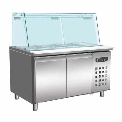 COMBISTEEL - Table réfrigérée saladette avec verre 2 portes 3 x GN 1/1 + 3 x GN 1/6 récipient