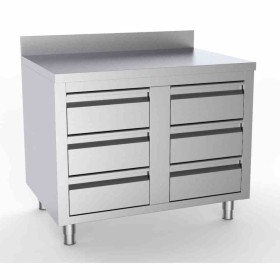 COMBISTEEL - Table de travail avec 6 tiroirs avec bord relevé L. 1000 mm