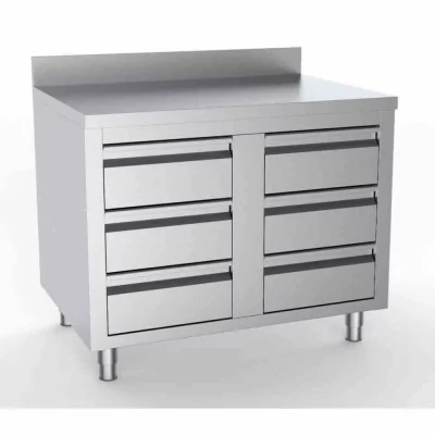 COMBISTEEL - Table de travail avec 6 tiroirs avec bord relevé L. 1000 mm