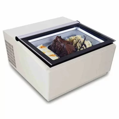 COMBISTEEL - Vitrine à crème glacée blanc de table s'ouvre du côté client 3x5 L
